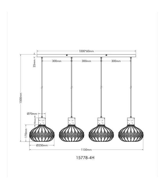 Dorthy Bar Pendant Ceiling Light Matt Black 4x E27-10