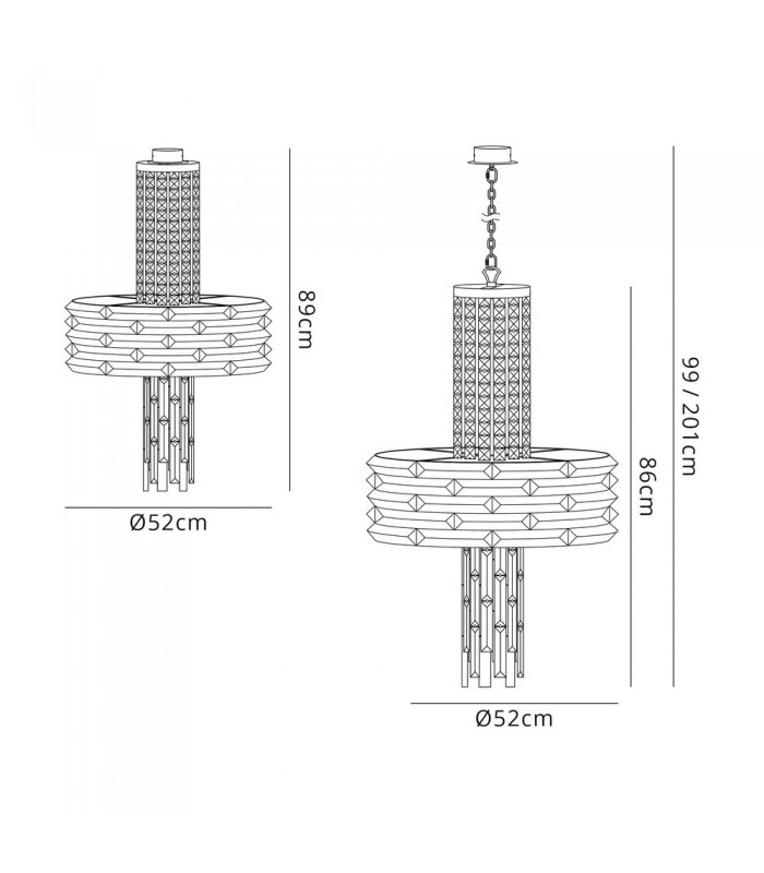 Ceiling Pendant, Semi Ceiling Convertible, 7 x E14, Polished Chrome, Crystal - 2