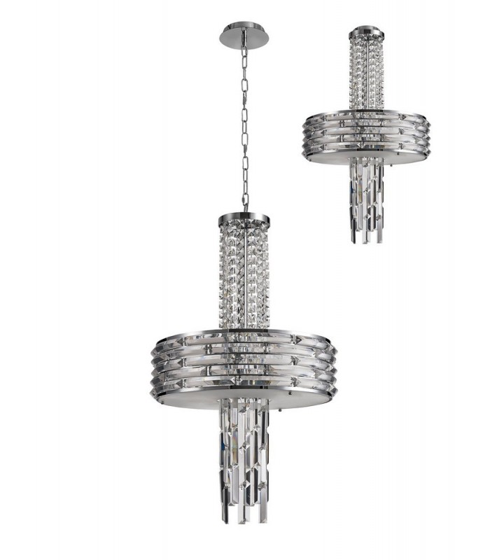 Ceiling Pendant, Semi Ceiling Convertible, 7 x E14, Polished Chrome, Crystal - 3