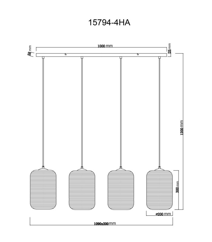 Jefrey Bar Pendant Ceiling Light Matt Black 4x E27-8