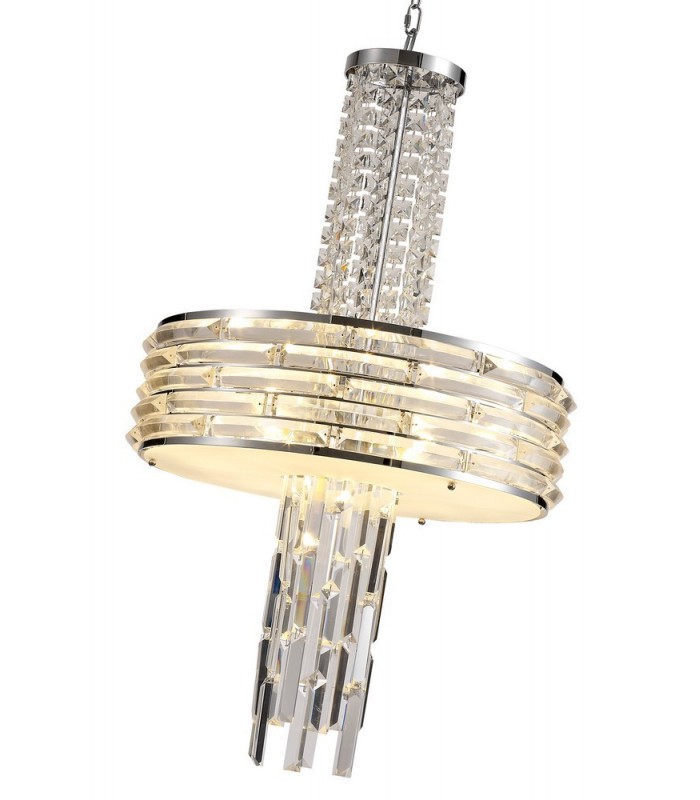 Ceiling Pendant, Semi Ceiling Convertible, 7 x E14, Polished Chrome, Crystal - 7