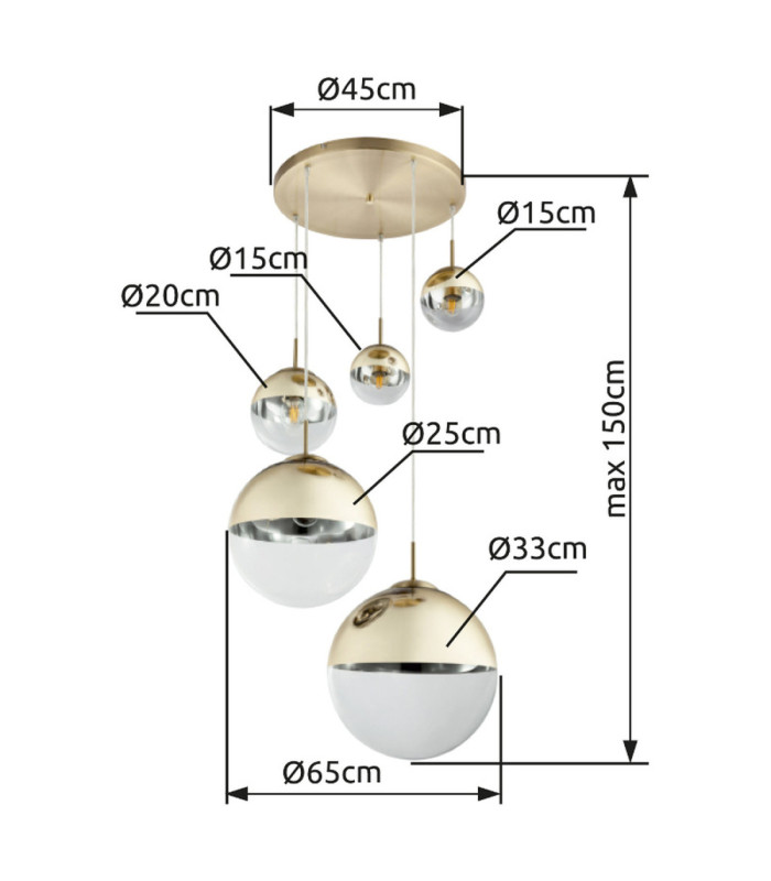 Varus Cluster Pendant Ceiling Light Gold Colours 5x E27-7