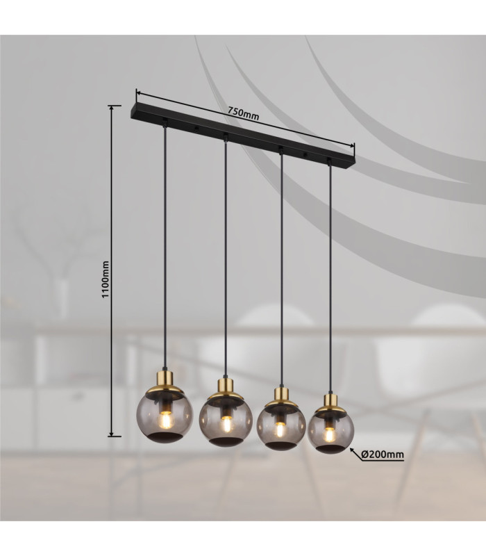 Potter Bar Pendant Ceiling Light Matt Black 4x E27-11