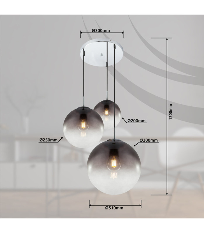 Varus Cluster Pendant Ceiling Light Chrome 3x E27-8