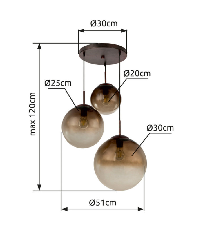 Varus Cluster Pendant Ceiling Light Brown 3x E27-7