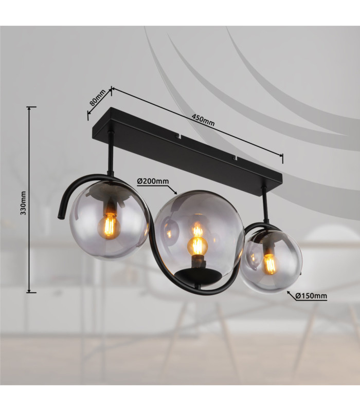 Porry Globe Ceiling Light Matt Black 3x E14-6