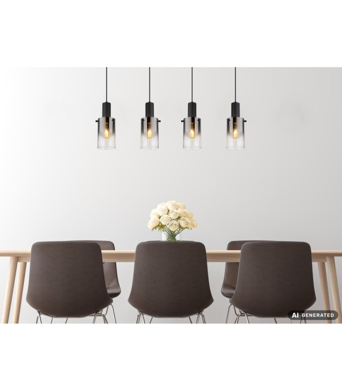Florentina Bar Pendant Ceiling Light Matt Black 4x E27-5