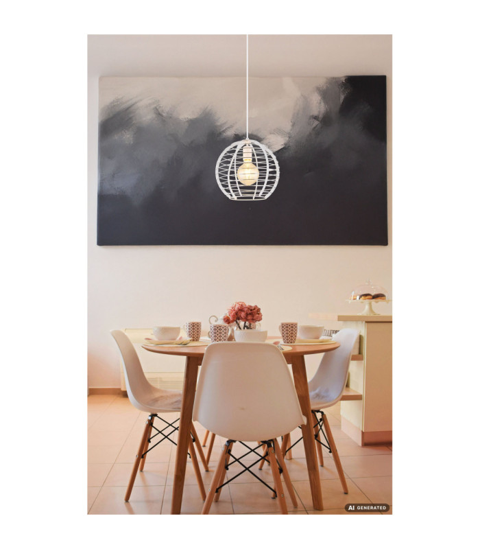 Nesa 28cm Wire Frame Pendant Ceiling Light Matt White 1x E27-6