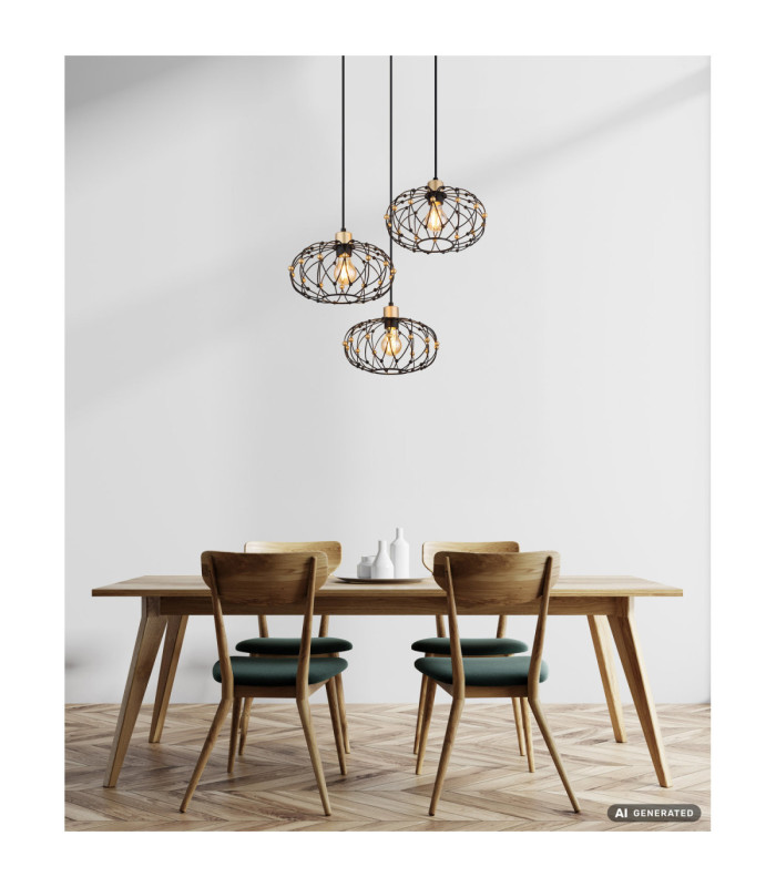 Greys Cluster Pendant Ceiling Light Matt Black 3x E27-6
