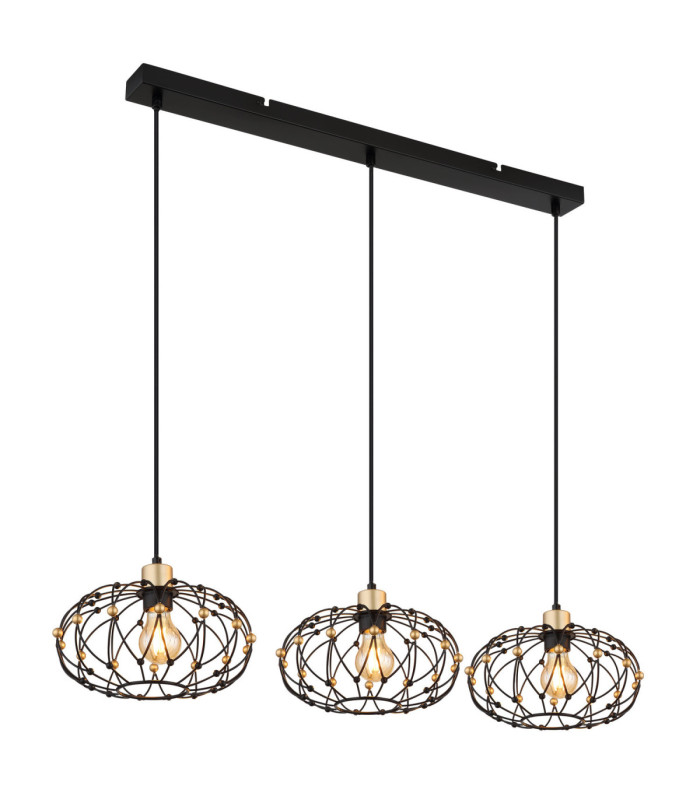 Greys Bar Pendant Ceiling Light Matt Black 3x E27-1