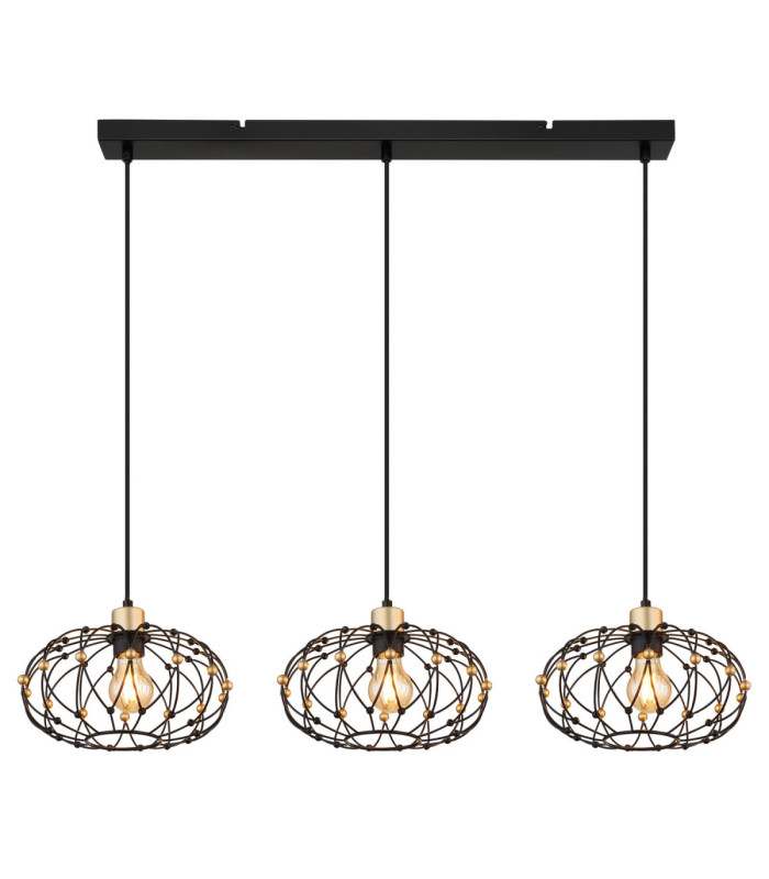 Greys Bar Pendant Ceiling Light Matt Black 3x E27-3