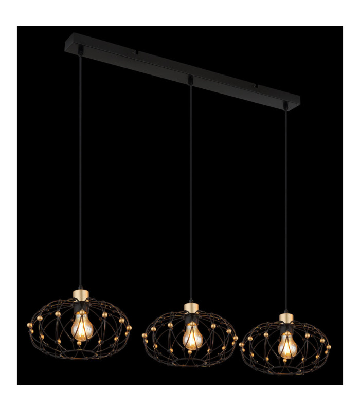 Greys Bar Pendant Ceiling Light Matt Black 3x E27-4