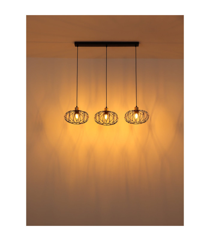 Greys Bar Pendant Ceiling Light Matt Black 3x E27-6