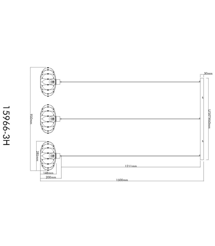 Greys Bar Pendant Ceiling Light Matt Black 3x E27-8