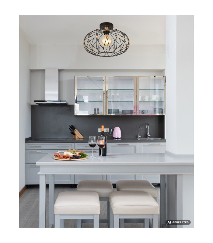 Greys Semi Flush Ceiling Light Matt Black 1x E27-5