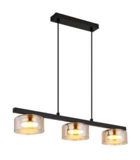 Higgins Bar Pendant Ceiling Light Matt Black Amber Glass 3x GX53 1800K-1