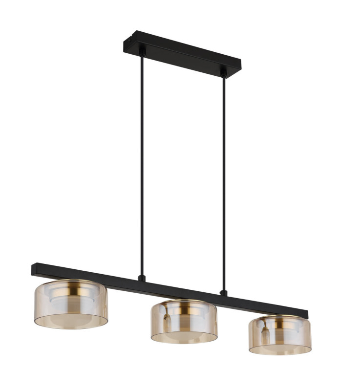 Higgins Bar Pendant Ceiling Light Matt Black Amber Glass 3x GX53 1800K-2
