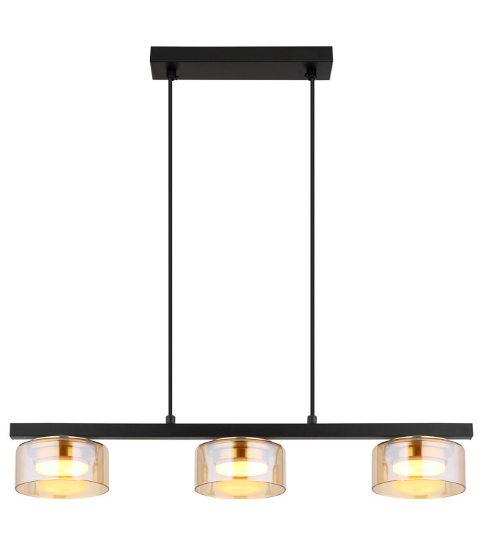 Higgins Bar Pendant Ceiling Light Matt Black Amber Glass 3x GX53 1800K-3