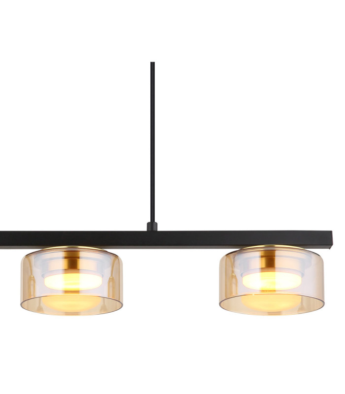Higgins Bar Pendant Ceiling Light Matt Black Amber Glass 3x GX53 1800K-4