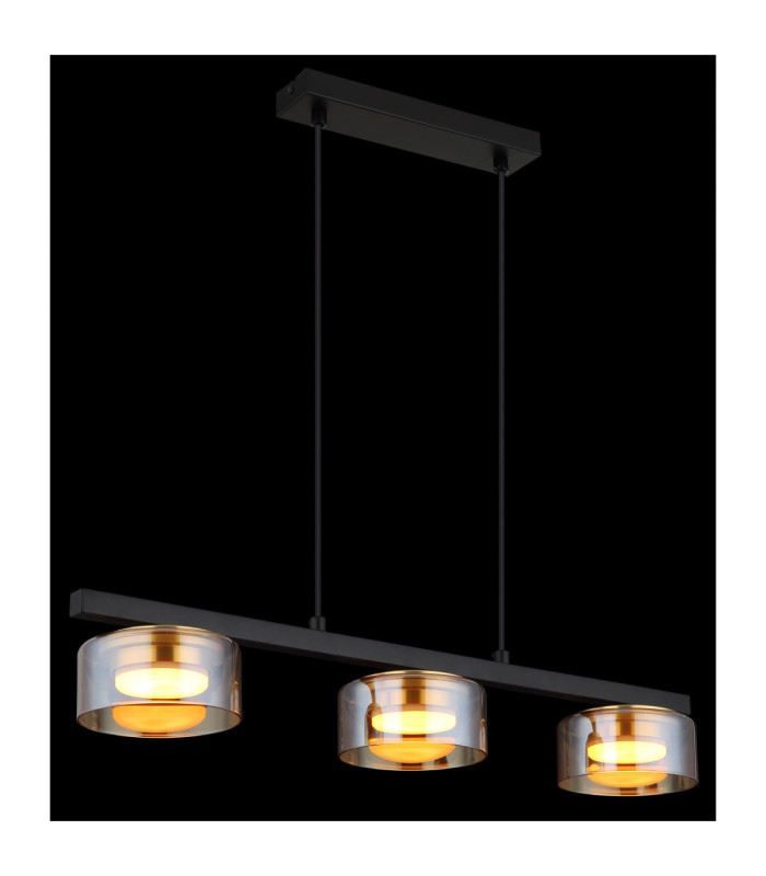 Higgins Bar Pendant Ceiling Light Matt Black Amber Glass 3x GX53 1800K-5