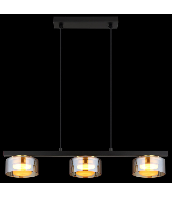Higgins Bar Pendant Ceiling Light Matt Black Amber Glass 3x GX53 1800K-6
