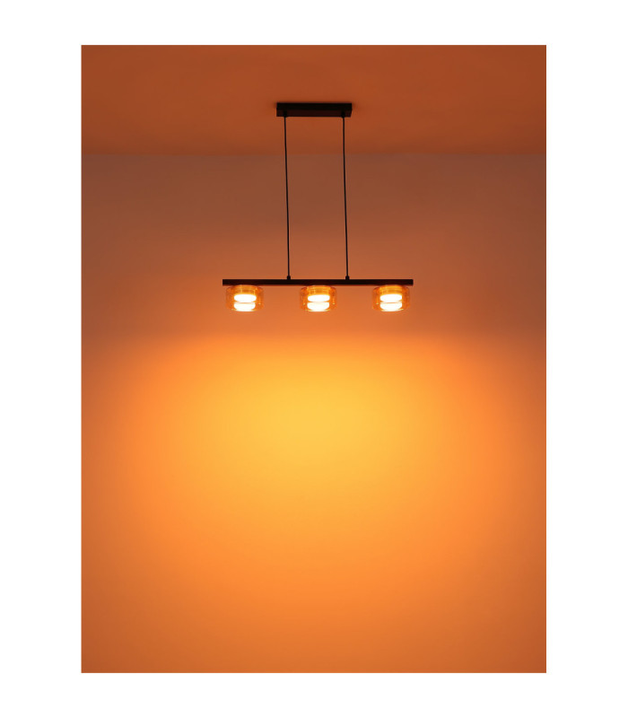 Higgins Bar Pendant Ceiling Light Matt Black Amber Glass 3x GX53 1800K-7