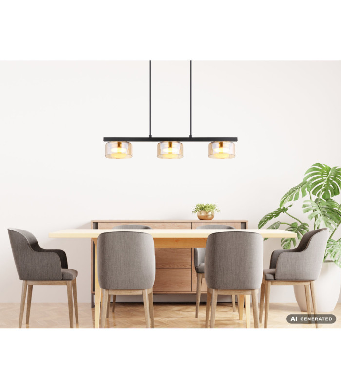 Higgins Bar Pendant Ceiling Light Matt Black Amber Glass 3x GX53 1800K-8