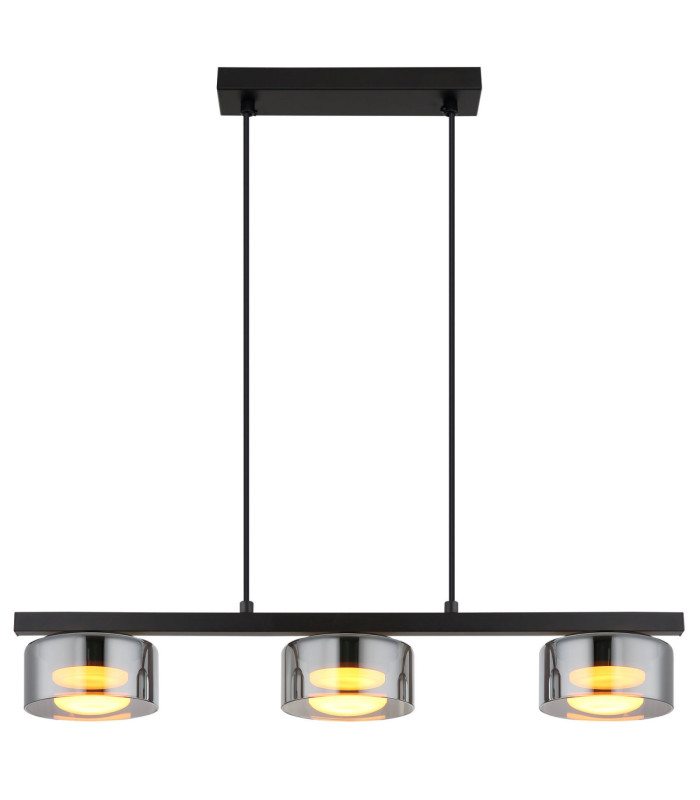 Higgins Bar Pendant Ceiling Light Matt Black Smoke Glass 3x GX53 1800K-3