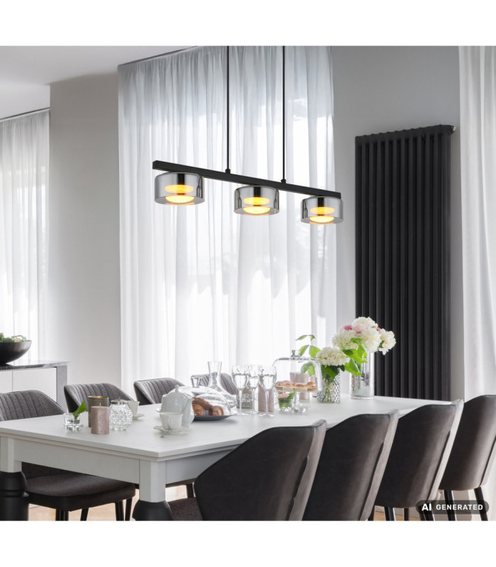 Higgins Bar Pendant Ceiling Light Matt Black Smoke Glass 3x GX53 1800K-6