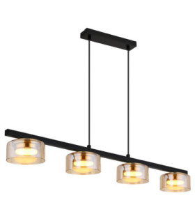 Higgins Bar Pendant Ceiling Light Matt Black Amber Glass 4x GX53 1800K-1