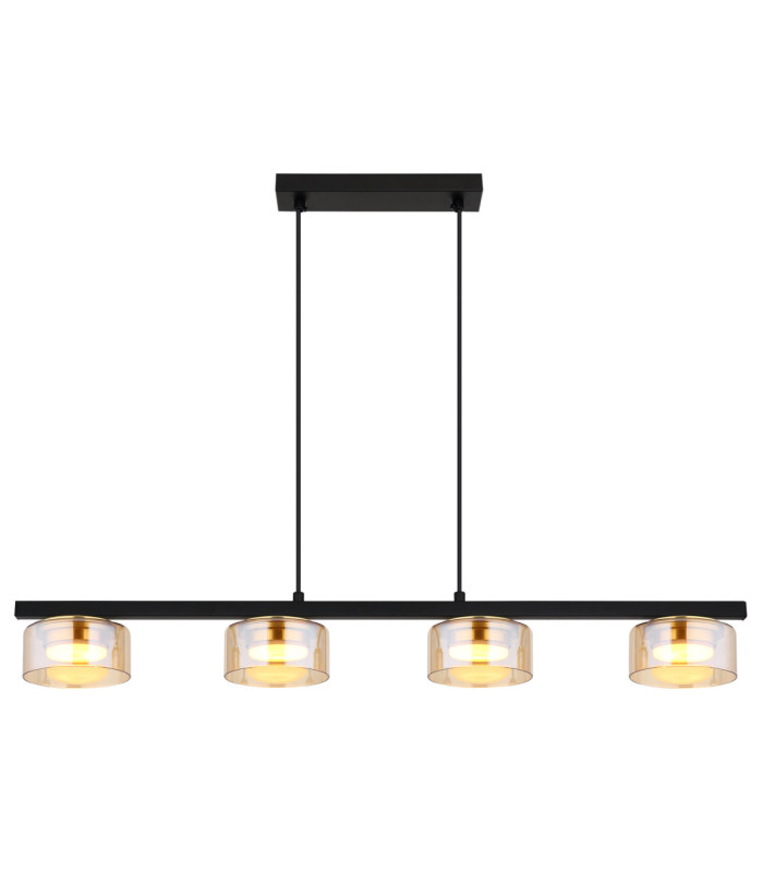 Higgins Bar Pendant Ceiling Light Matt Black Amber Glass 4x GX53 1800K-3