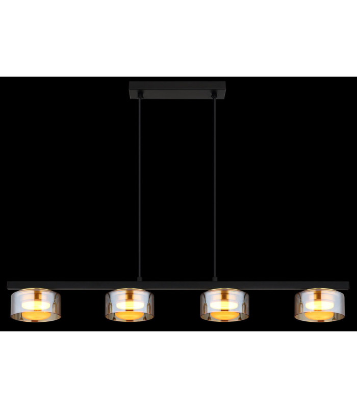 Higgins Bar Pendant Ceiling Light Matt Black Amber Glass 4x GX53 1800K-5