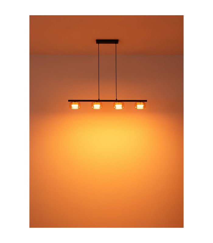 Higgins Bar Pendant Ceiling Light Matt Black Amber Glass 4x GX53 1800K-6