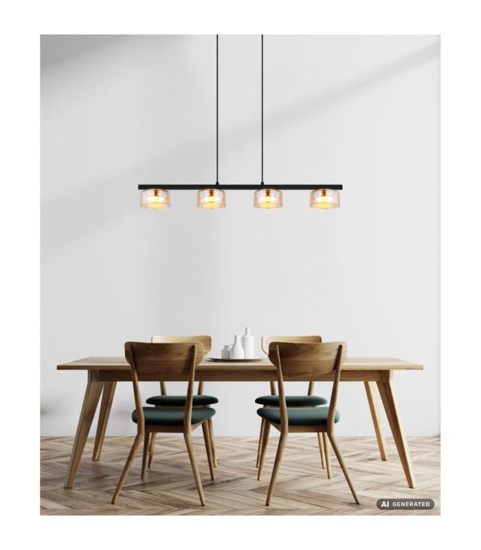 Higgins Bar Pendant Ceiling Light Matt Black Amber Glass 4x GX53 1800K-7