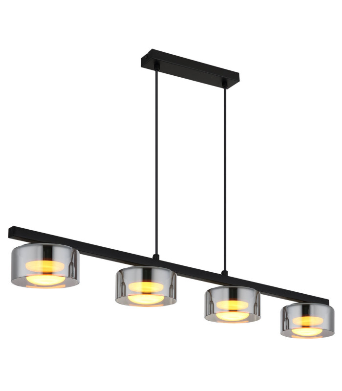 Higgins Bar Pendant Ceiling Light Matt Black Smoke Glass 4x GX53 1800K-1
