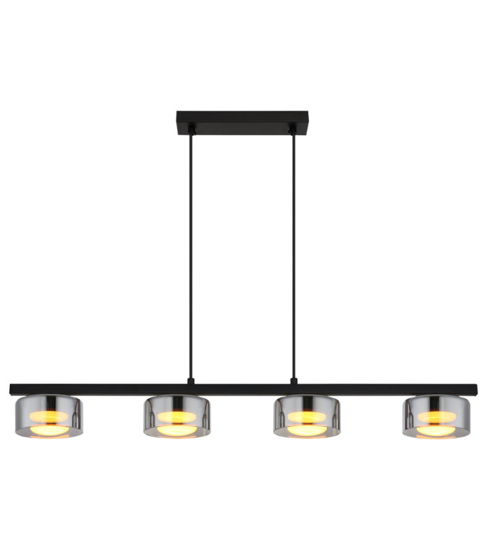 Higgins Bar Pendant Ceiling Light Matt Black Smoke Glass 4x GX53 1800K-3