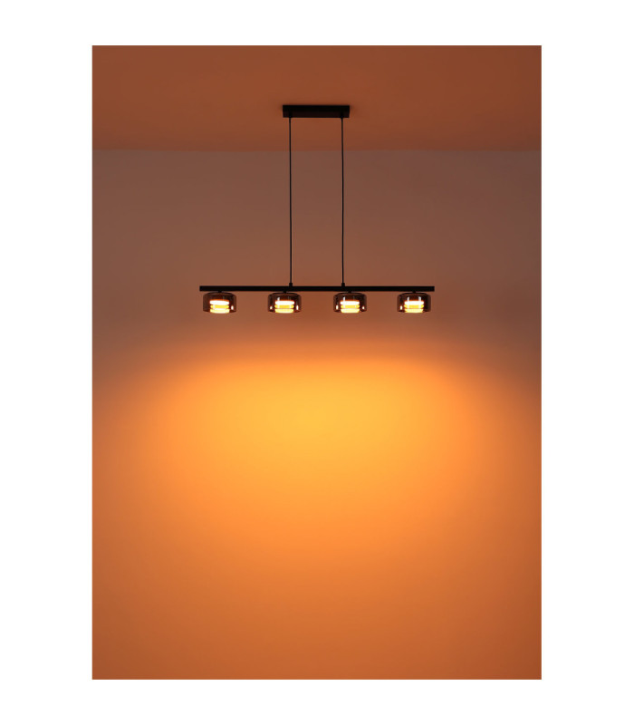 Higgins Bar Pendant Ceiling Light Matt Black Smoke Glass 4x GX53 1800K-4