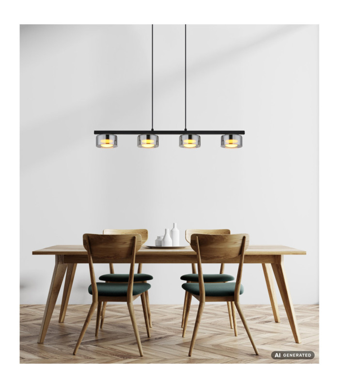 Higgins Bar Pendant Ceiling Light Matt Black Smoke Glass 4x GX53 1800K-5