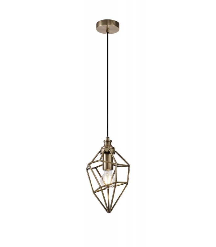 Small Caged Ceiling Pendant, 1 x E27, Antique Brass - 1