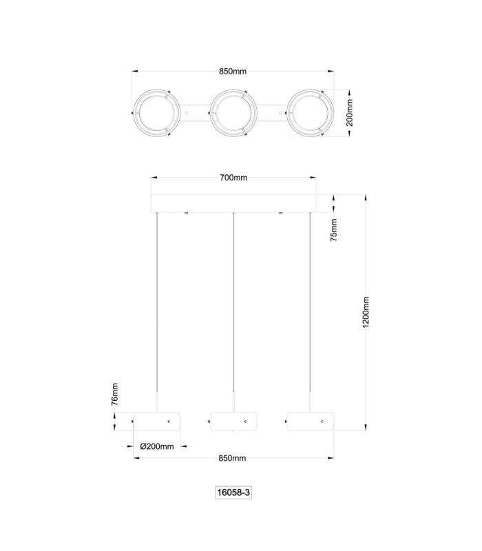 Livion Integrated LED Bar Pendant Ceiling Light Matt Black 3000K-8