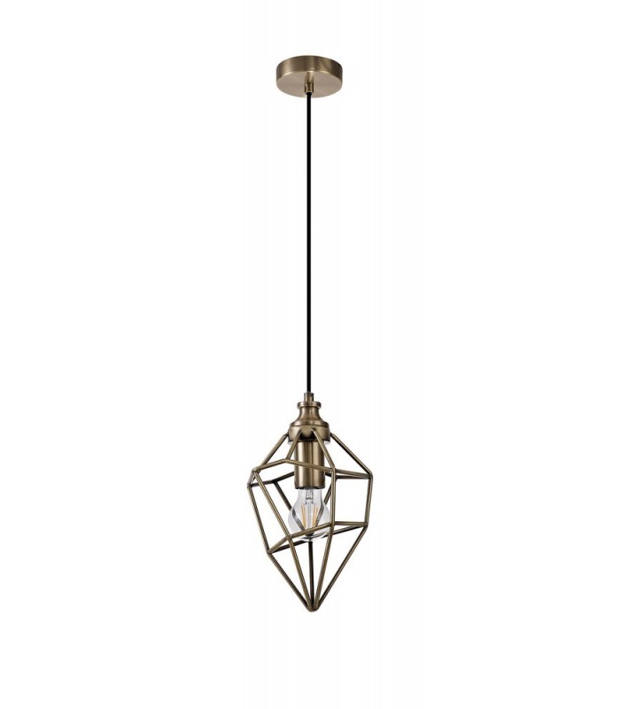 Small Caged Ceiling Pendant, 1 x E27, Antique Brass - 4