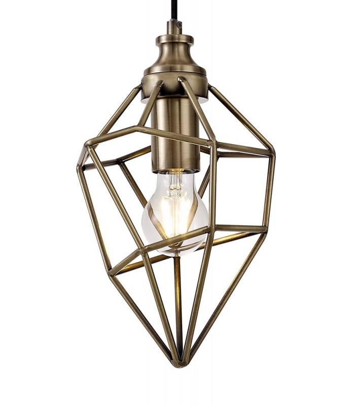 Small Caged Ceiling Pendant, 1 x E27, Antique Brass - 6