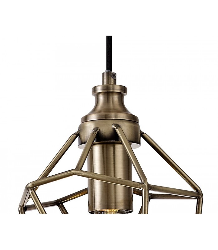 Small Caged Ceiling Pendant, 1 x E27, Antique Brass - 7