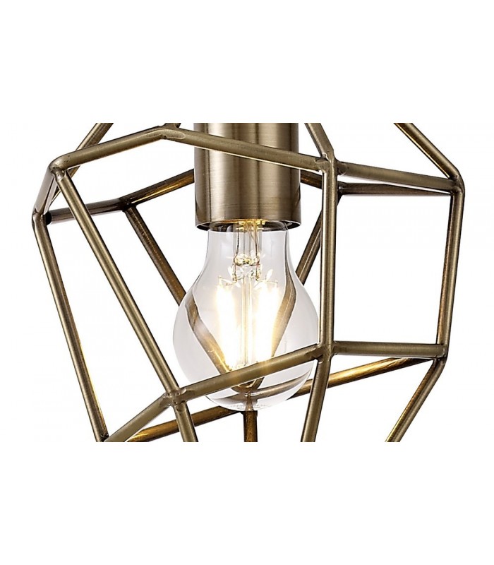 Small Caged Ceiling Pendant, 1 x E27, Antique Brass - 9