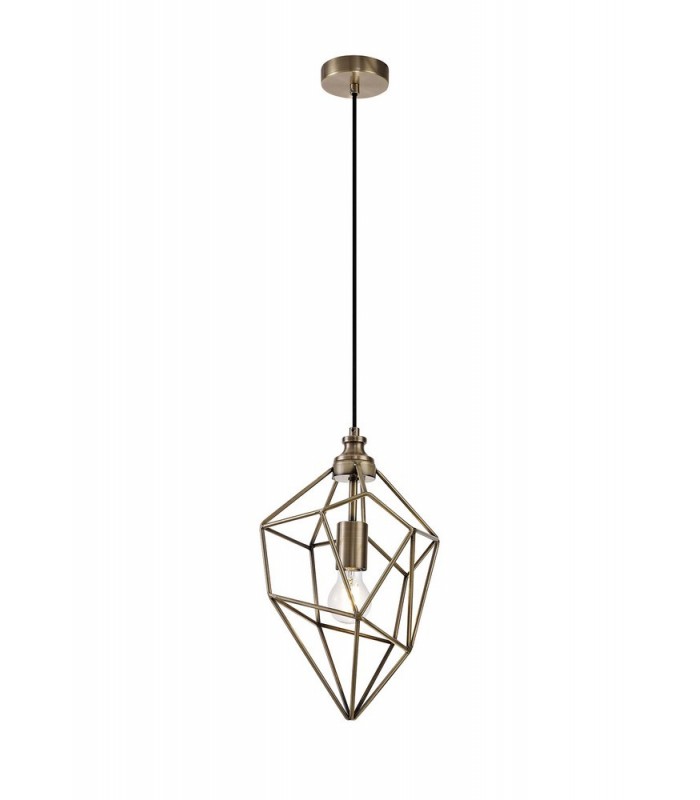 Medium Caged Ceiling Pendant, 1 x E27, Antique Brass - 1