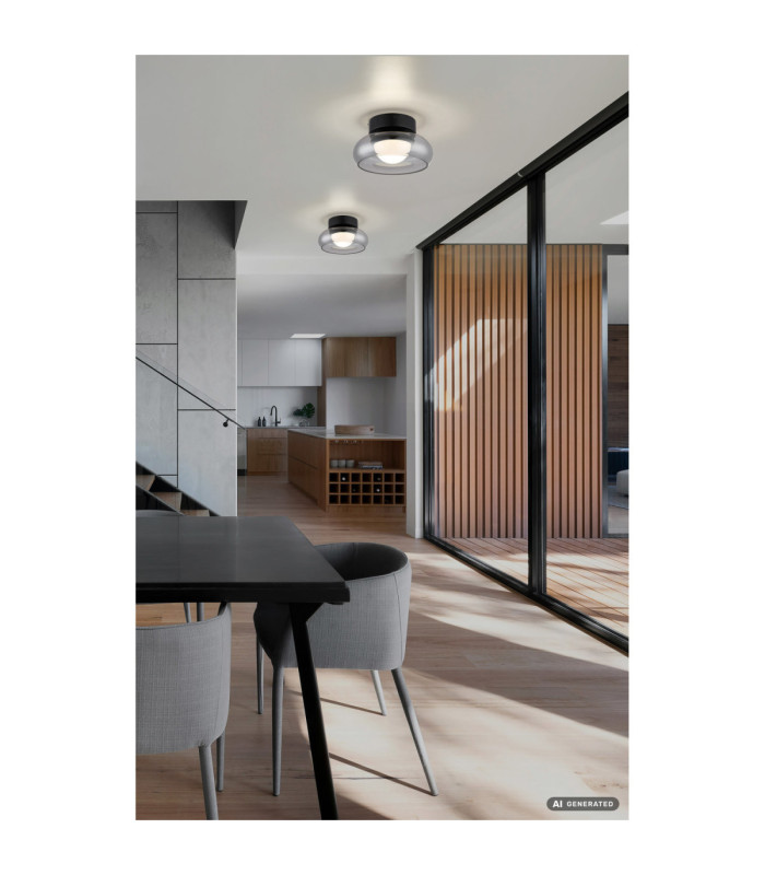 Carlene Single Integrated LED Bowl Semi Flush Ceiling Light Matt Black 3000-4200-6000K-7