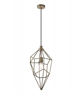 Large Caged Ceiling Pendant, 1 x E27, Antique Brass - 1