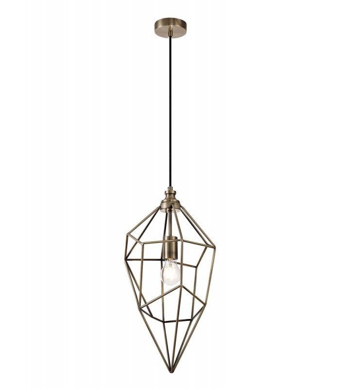 Large Caged Ceiling Pendant, 1 x E27, Antique Brass - 1