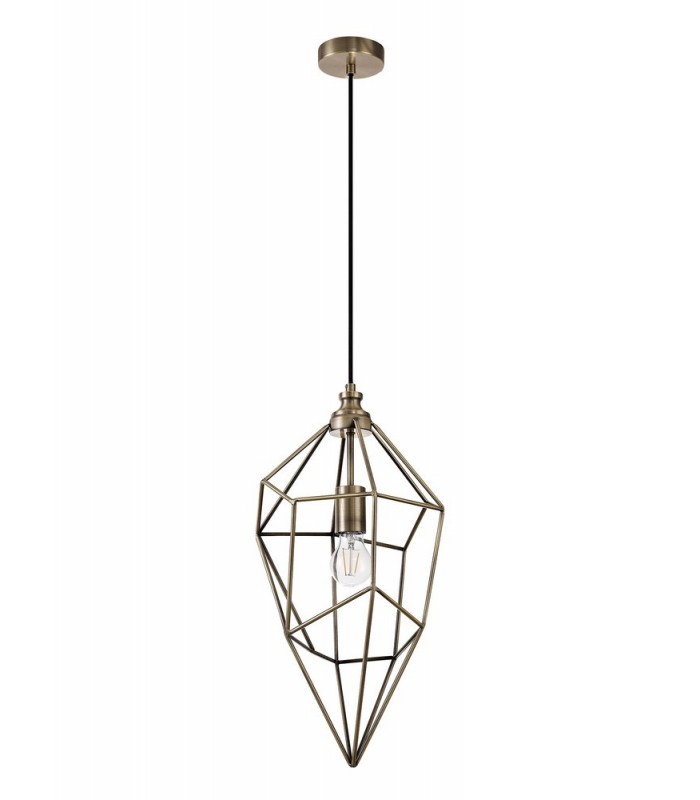 Large Caged Ceiling Pendant, 1 x E27, Antique Brass - 3