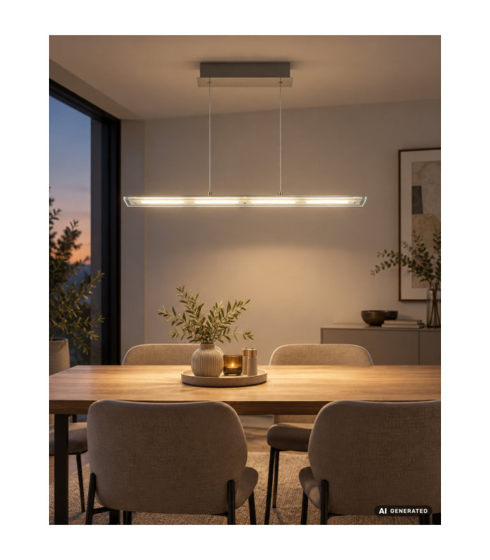 Novak 88cm Integrated LED Bar Pendant Ceiling Light Matt Nickel 3000-4000-6500K-10